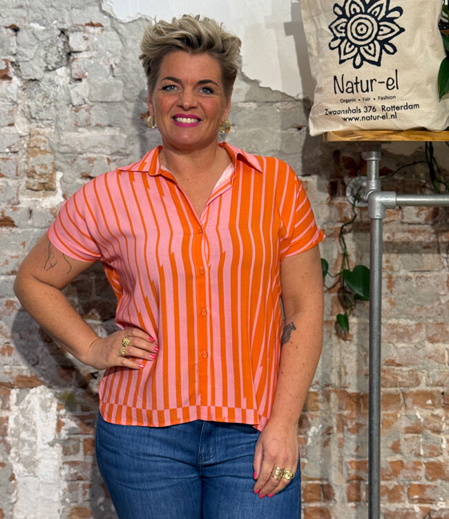 SKFK wijde blouse AIAN STRIPES met print van ecovero