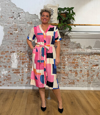 Dedicated DEDICATED jurk KALLVIK BLOCKS met ceintuur van tencel