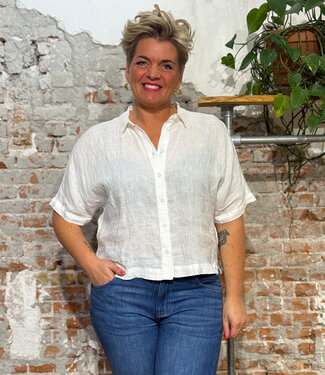 MAZINE MAZINE wijde linnen blouse ELLA WHITE korte mouw