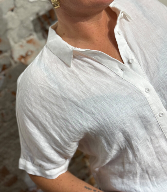 MAZINE wijde linnen blouse ELLA WHITE korte mouw
