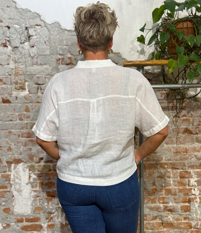 MAZINE wijde linnen blouse ELLA WHITE korte mouw