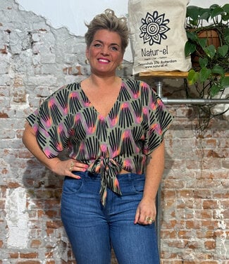 WIDDA WiDDA v-hals blouse met strik WRAP DASH van tencel