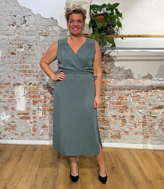 WIDDA WIDDA overslag jurk GOLDI TURQUOISE van tencel