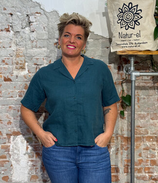 Dedicated DEDICATED linnen blouse TORUP PETROL GREEN