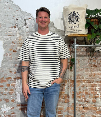 KnowledgeCottonApparel Gestreept t-shirt SHAYNE BLUE WHITE biologisch katoen KCA