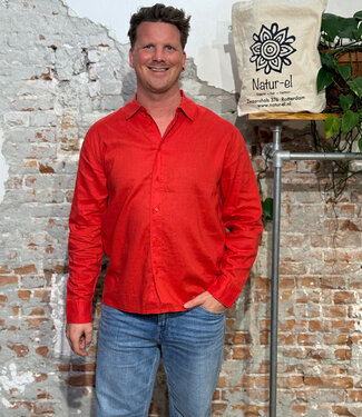 THINKING MU THINKING MU overhemd JIMBO RED hennep en tencel