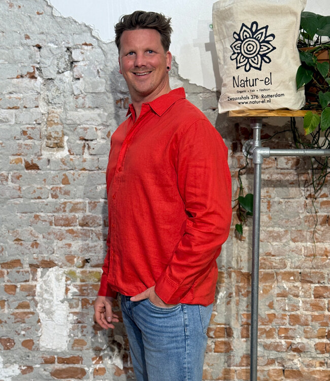 THINKING MU overhemd JIMBO RED hennep en tencel