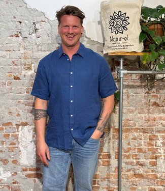 GIVN GIVN linnen overhemd korte mouw KODA BLUE