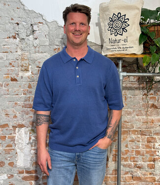 Dedicated DEDICATED gebreide polo shirt OGER BLUE biologisch katoen