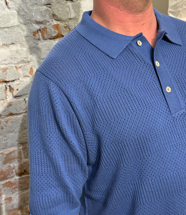 DEDICATED gebreide polo shirt OGER BLUE biologisch katoen