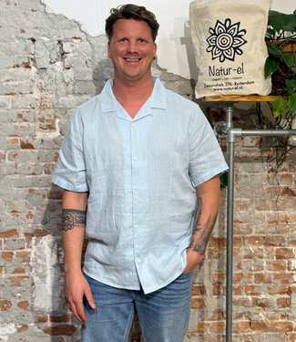 KnowledgeCottonApparel Linnen korte mouw overhemd HENRI SKY KCA