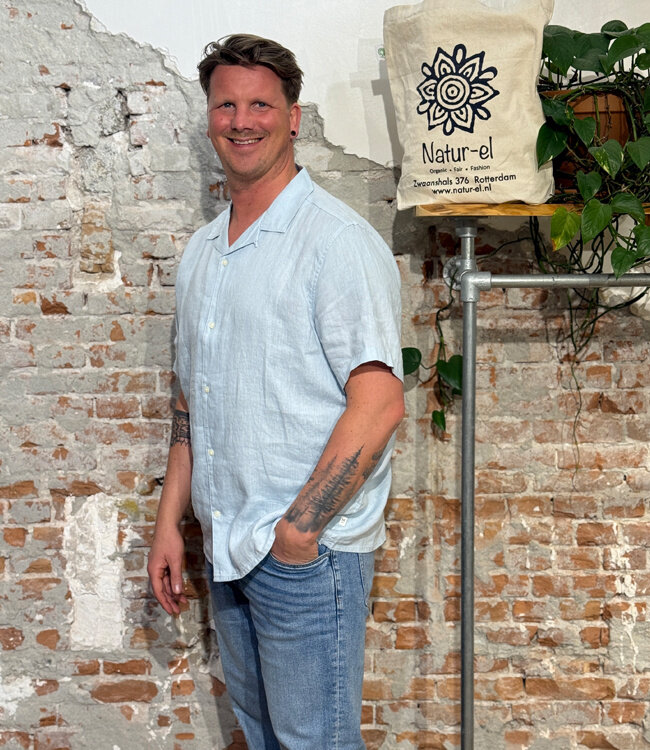 Linnen korte mouw overhemd HENRI SKY KCA