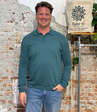 GIVN GIVN gebreide polo trui LINO GREEN biologisch katoen