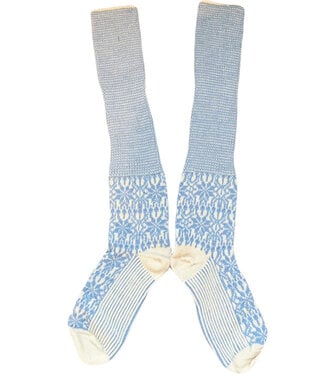 Hirsch Natur HIRSCH NATUR wollen Noorse KNIEKOUSEN lichtblauw wit 430 11