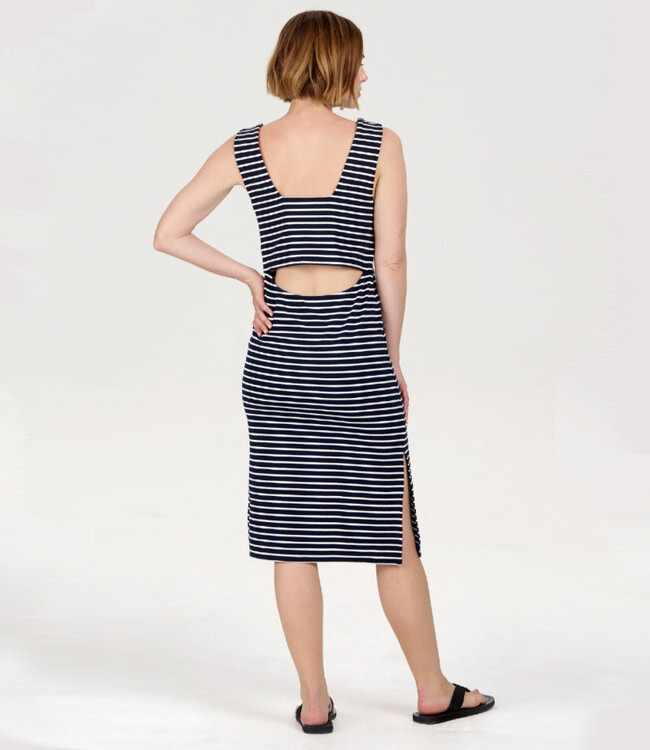 KOMODO jurk met open rug BESS STRIPE van biologisch katoen