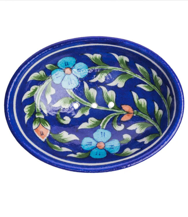 TRANQUILLO Zeep schaaltje van keramiek BLUE BLOOM Handmade & Fairtrade