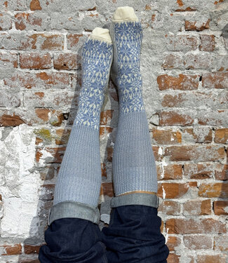 Hirsch Natur HIRSCH NATUR wollen Noorse KNIEKOUSEN lichtblauw wit 430 11