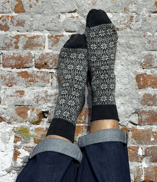 Hirsch Natur HIRSCH NATUR wollen Noorse DUNNE sokken ANTRACIET ECRU 156 64