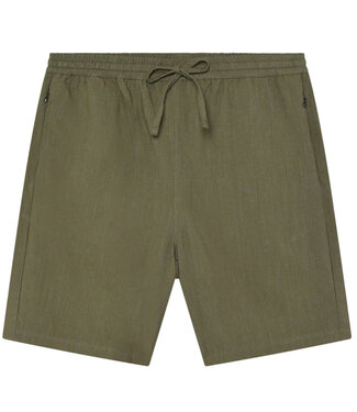 KnowledgeCottonApparel wijde korte broek short YESSIN OLIVE van linnen en tencel