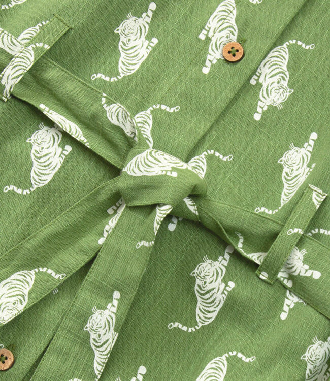 KITE jurk met ceintuur LEOPARD GREEN biologisch katoen