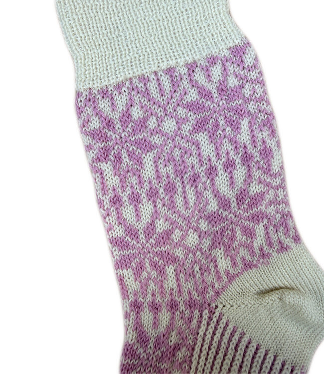HIRSCH NATUR Noorse wollen sokken ROZE WIT 030 24
