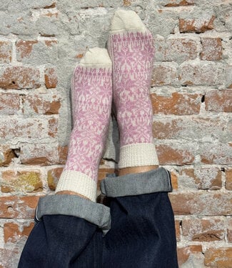 Hirsch Natur HIRSCH NATUR Noorse wollen sokken ROZE WIT 030 24