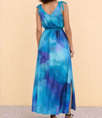 WIDDA WIDDA maxi jurk BOWIEN CLOUDS met ceintuur van ecovero