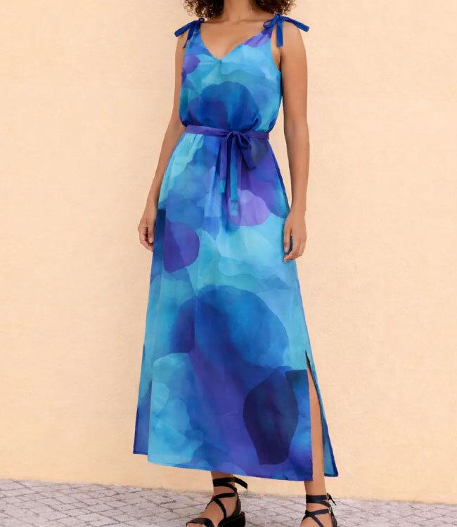 WIDDA maxi jurk BOWIEN CLOUDS met ceintuur van ecovero