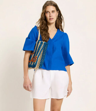 Lanius LANIUS v-hals blouse BARBRA LAPIS van bio linnen
