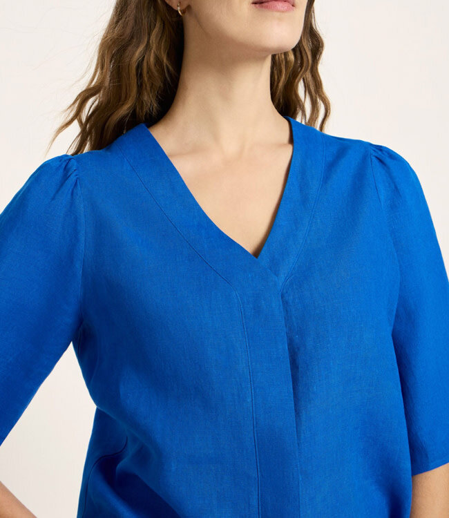 LANIUS v-hals blouse BARBRA LAPIS van bio linnen