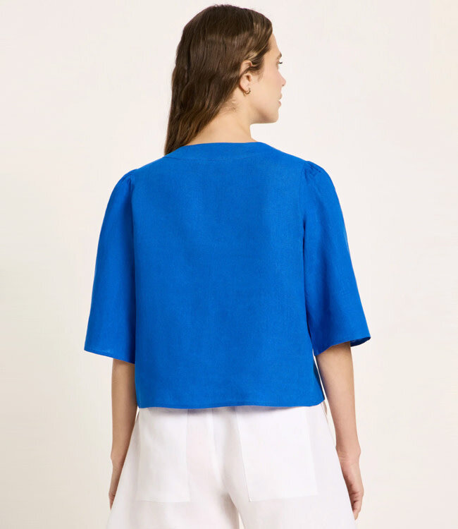 LANIUS v-hals blouse BARBRA LAPIS van bio linnen
