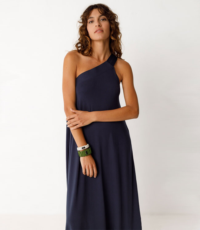 SKFK a-symmetrische jurk NAIADE NAVY one shoulder van modal