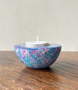 Colours of Africa FAIRTRADE gekleurde waxinelichhouder van speksteen AQUA BLUE
