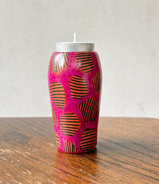Colours of Africa FAIRTRADE gekleurde waxinelichthouder van speksteen FUCHSIA ORANGE
