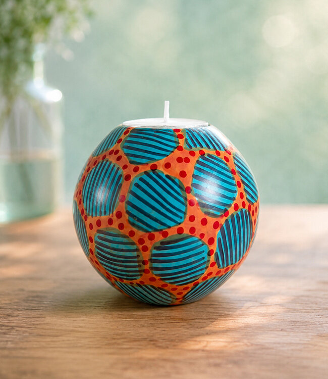 FAIRTRADE gekleurde waxinelichthouder van speksteen TURQUOISE ORANGE