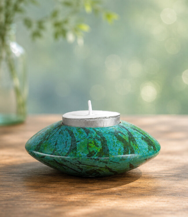 FAIRTRADE gekleurde waxinelichthouder van speksteen GREEN