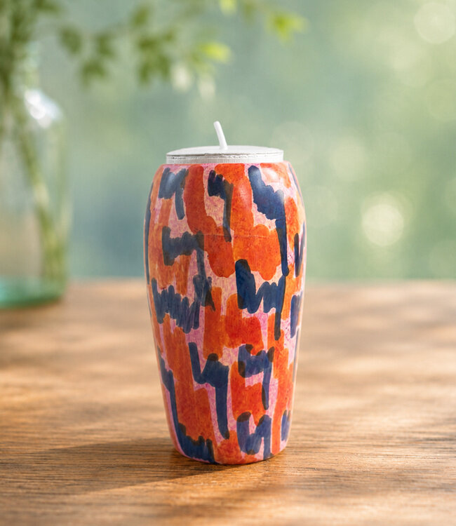 FAIRTRADE gekleurde waxinelichthouder van speksteen PURPLE ORANGE