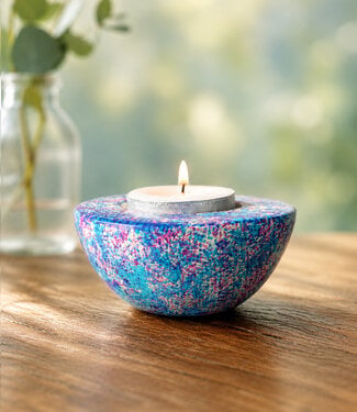 Colours of Africa FAIRTRADE gekleurde waxinelichhouder van speksteen AQUA BLUE