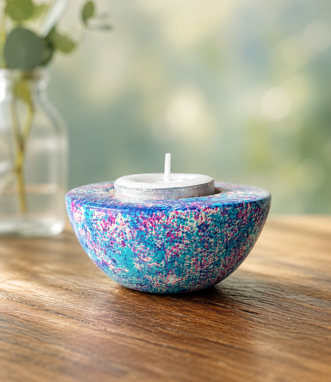 FAIRTRADE gekleurde waxinelichhouder van speksteen AQUA BLUE