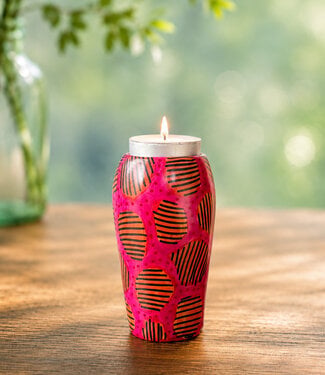 Colours of Africa FAIRTRADE gekleurde waxinelichthouder van speksteen FUCHSIA ORANGE