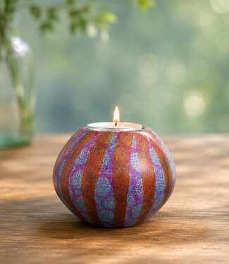 Colours of Africa FAIRTRADE gekleurde waxinelichthouder van speksteen STRIPES