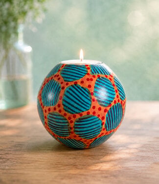 Colours of Africa FAIRTRADE gekleurde waxinelichthouder van speksteen TURQUOISE ORANGE