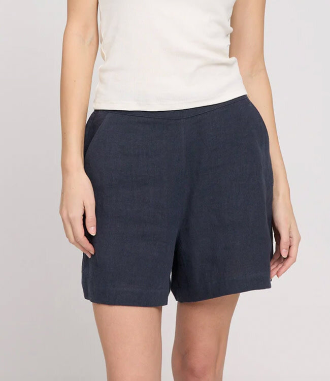 MAZINE korte pure linnen broek NALA NAVY