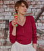 TRANQUILLO gestreept v-hals shirt SILVIE RED met knoopjes tencel