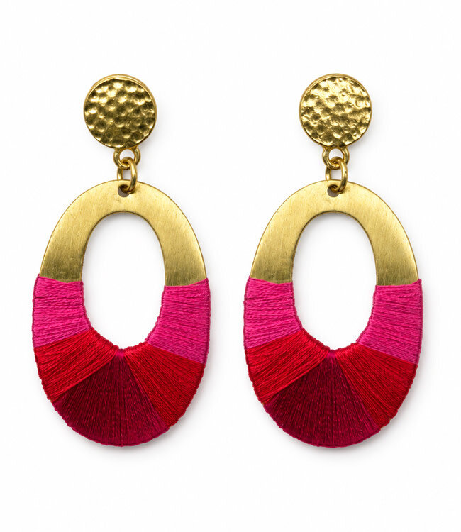 FAIRTRADE Oorbellen met gekleurd draad MALAIKA FUCHSIA messing