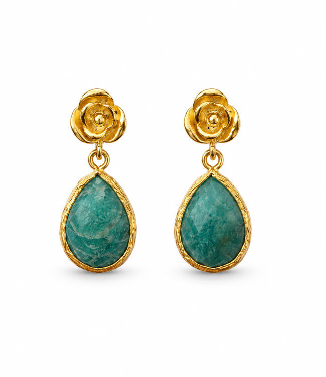 FAIRTRADE Oorbellen ROSES GREEN van verguld messing