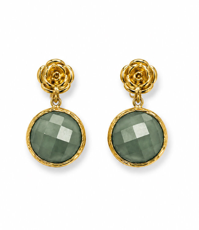 FAIRTRADE Oorbellen ROSES OLIVE van verguld messing