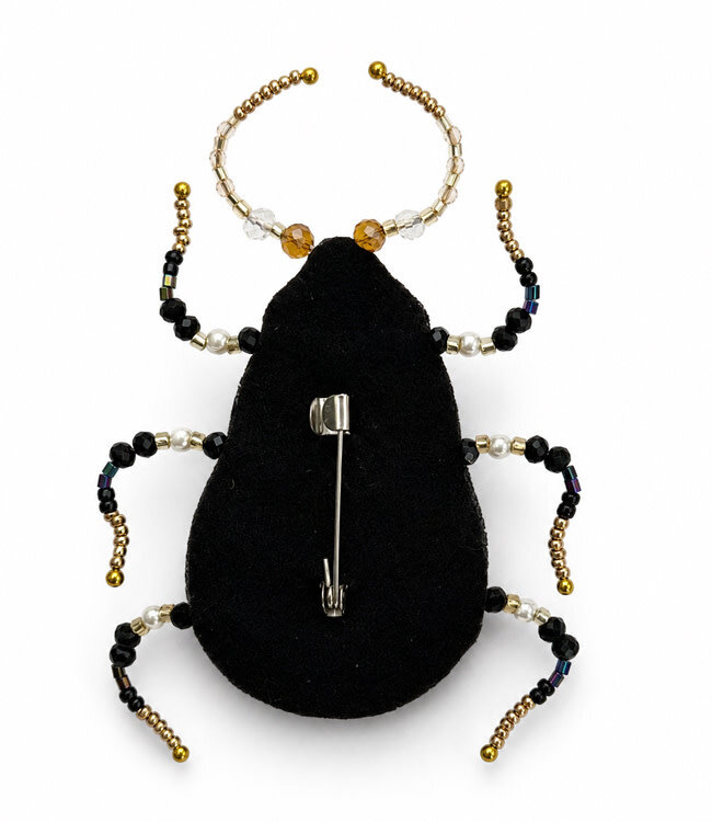 FAIRTRADE broche KEVER ZWART met pailetten en kralen