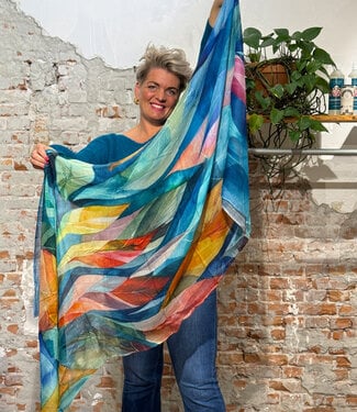happy lona FAIRTRADE zijden sjaal met print FEATHER van pure zijde