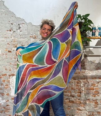 happy lona FAIRTRADE zijden sjaal met print WAVES van pure zijde